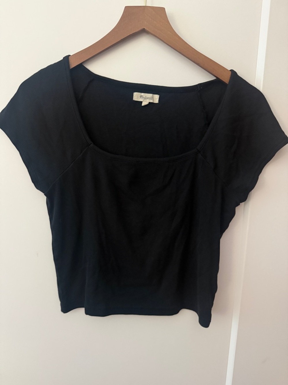 Madewell Square Neck Short Sleeve Black Tee